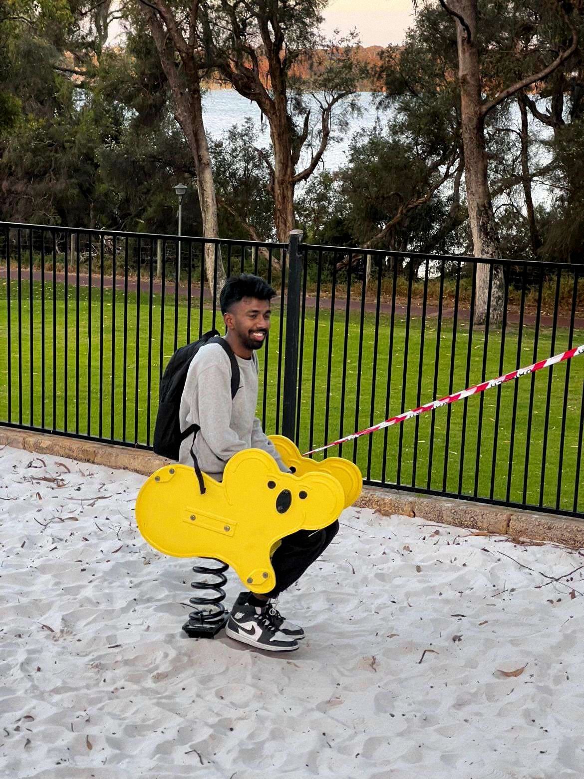 AJ field-testing a koala spring rider