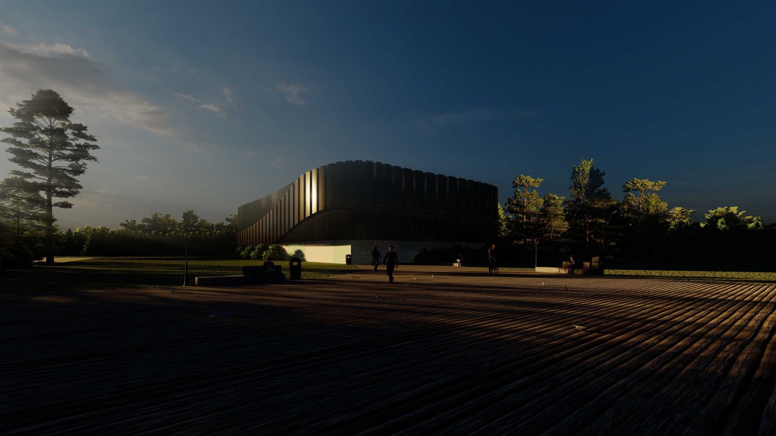 Arrakis music school at dusk