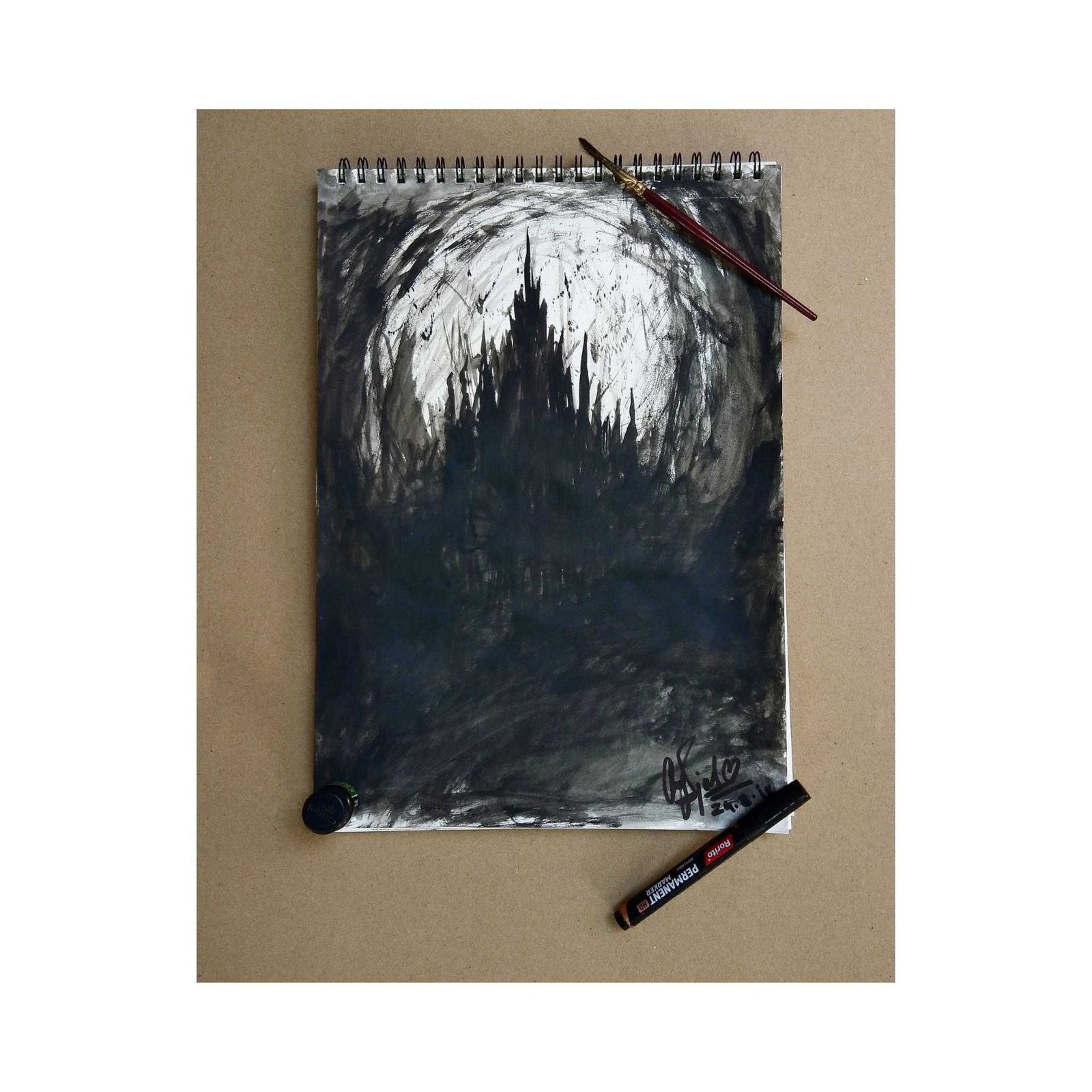 Cathedral painting on black paper