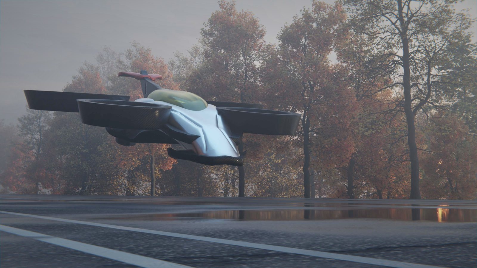 AIRFOIL drone over autumn road